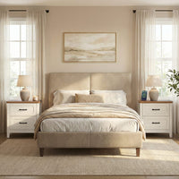 Sikaic Nightstand 22 Inch Farmhouse Nightstand with 2 Drawers Rustic White Rustic White / Engineered Wood / Farmhouse