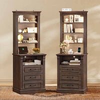 Sikaic Nightstand 61 Inches Tall Nightstand with Charging Station and LED Light Walnut Walnut Brown / Engineered Wood / Mid Century