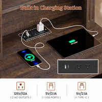 Sikaic Nightstand 61 Inches Tall Nightstand with Charging Station and LED Light Walnut Walnut Brown / Engineered Wood / Mid Century