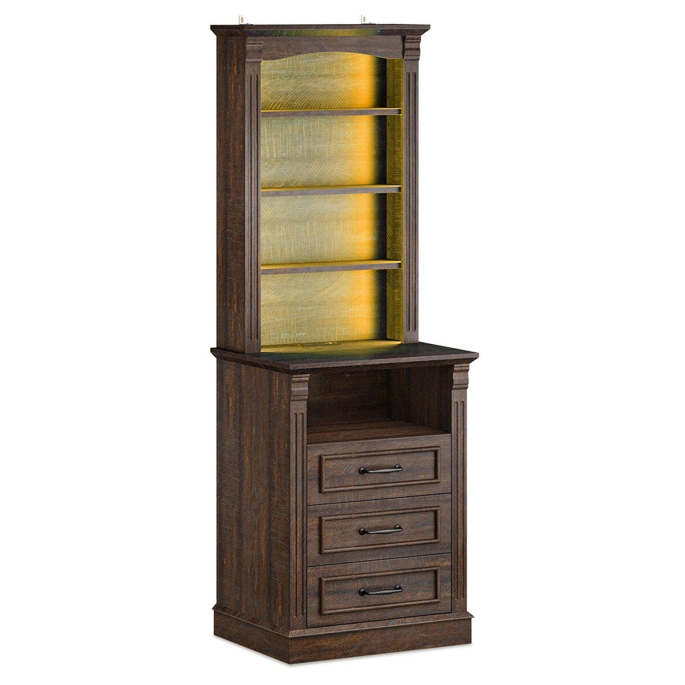 Sikaic Nightstand 61 Inches Tall Nightstand with Charging Station and LED Light Walnut Walnut Brown / Engineered Wood / Mid Century