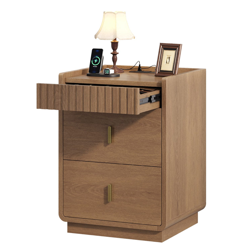 Sikaic Nightstand Nightstand with Hidden Drawer & Lockable Drawer Walnut Walnut / Engineered Wood / Mid-Century Modern
