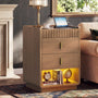 Sikaic Nightstand Nightstand with Lockable Velvet Drawer and LED Lights Walnut Walnut / Engineered Wood / Mid-Century Modern