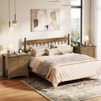 Sikaic Nightstand 2 PCS Nightstands with 3 Drawers, Pull-Out Tray & Charging Station Walnut Walnut / Engineered Wood / Modern