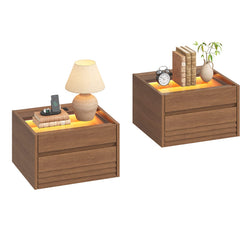 Sikaic Nightstand 2PCS Sikaic Floating Glass Nightstand with Touch LED & Charging Station Walnut Walnut / Engineered Wood / Modern