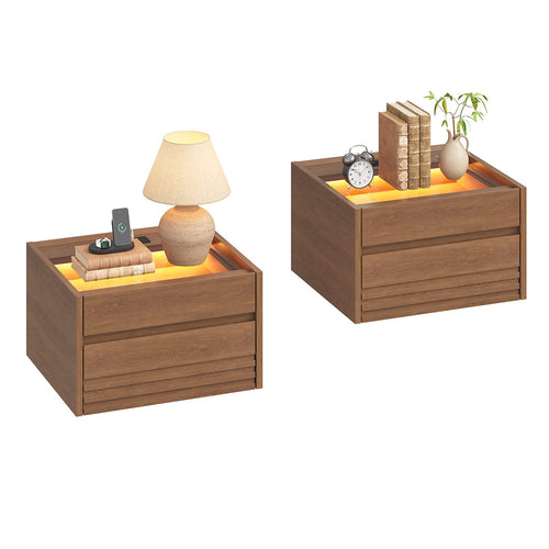 Sikaic Nightstand 2PCS Sikaic Floating Glass Nightstand with Touch LED & Charging Station Walnut Walnut / Engineered Wood / Modern