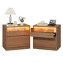 Sikaic Nightstand 2PCS Sikaic Glass Nightstand with 3-Color LED Lights & Charging Station Walnut Walnut / Engineered Wood / Modern