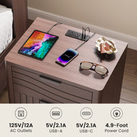 Sikaic Nightstand Fluted Nightstand with 2 Storage Drawers for Bedroom Walnut Walnut / Engineered Wood / Modern