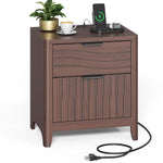 Sikaic Nightstand Fluted Nightstand with 2 Storage Drawers for Bedroom Walnut Walnut / Engineered Wood / Modern
