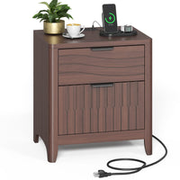 Sikaic Nightstand Fluted Nightstand with 2 Storage Drawers for Bedroom Walnut Walnut / Engineered Wood / Modern