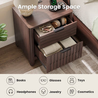 Sikaic Nightstand Fluted Nightstand with 2 Storage Drawers for Bedroom Walnut Walnut / Engineered Wood / Modern