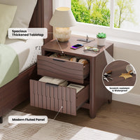 Sikaic Nightstand Fluted Nightstand with 2 Storage Drawers for Bedroom Walnut Walnut / Engineered Wood / Modern