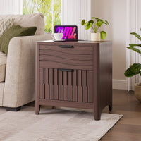 Sikaic Nightstand Fluted Nightstand with 2 Storage Drawers for Bedroom Walnut Walnut / Engineered Wood / Modern
