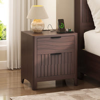 Sikaic Nightstand Fluted Nightstand with 2 Storage Drawers for Bedroom Walnut Walnut / Engineered Wood / Modern