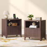 Sikaic Nightstand Fluted Nightstand with Charging Station Walnut Walnut / Engineered Wood / Modern