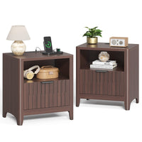 Sikaic Nightstand Fluted Nightstand with Charging Station Walnut Walnut / Engineered Wood / Modern