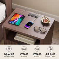 Sikaic Nightstand Fluted Nightstand with Charging Station Walnut Walnut / Engineered Wood / Modern