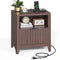 Sikaic Nightstand Fluted Nightstand with Charging Station Walnut Walnut / Engineered Wood / Modern