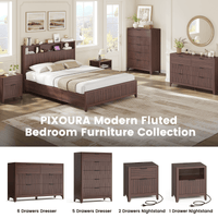 Sikaic Nightstand Fluted Nightstand with Charging Station Walnut Walnut / Engineered Wood / Modern