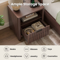 Sikaic Nightstand Fluted Nightstand with Charging Station Walnut Walnut / Engineered Wood / Modern