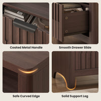 Sikaic Nightstand Fluted Nightstand with Charging Station Walnut Walnut / Engineered Wood / Modern