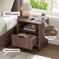 Sikaic Nightstand Fluted Nightstand with Charging Station Walnut Walnut / Engineered Wood / Modern