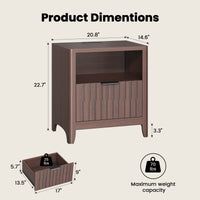 Sikaic Nightstand Fluted Nightstand with Charging Station Walnut Walnut / Engineered Wood / Modern