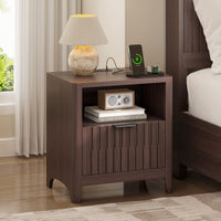 Sikaic Nightstand Fluted Nightstand with Charging Station Walnut Walnut / Engineered Wood / Modern