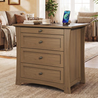 Sikaic Nightstand Nightstand with 3 Drawers, Pull-Out Tray & Charging Station Walnut Walnut / Engineered Wood / Modern