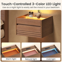 Sikaic Nightstand Sikaic Floating Glass Nightstand with Touch LED & Charging Station Walnut Walnut / Engineered Wood / Modern