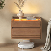 Sikaic Nightstand Sikaic Floating Glass Nightstand with Touch LED & Charging Station Walnut Walnut / Engineered Wood / Modern