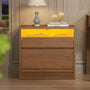 Sikaic Nightstand Sikaic Glass Nightstand with 3-Color LED Lights & Charging Station Walnut Walnut / Engineered Wood / Modern