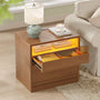 Sikaic Nightstand Sikaic Glass Nightstand with 3-Color LED Lights & Charging Station Walnut Walnut / Engineered Wood / Modern