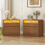 Sikaic Nightstand Sikaic Glass Nightstand with 3-Color LED Lights & Charging Station Walnut Walnut / Engineered Wood / Modern