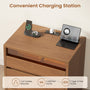 Sikaic Nightstand Sikaic Glass Nightstand with 3-Color LED Lights & Charging Station Walnut Walnut / Engineered Wood / Modern