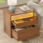 Sikaic Nightstand Sikaic Glass Nightstand with 3-Color LED Lights & Charging Station Walnut Walnut / Engineered Wood / Modern
