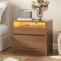 Sikaic Nightstand Sikaic Glass Nightstand with 3-Color LED Lights & Charging Station Walnut Walnut / Engineered Wood / Modern