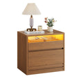 Sikaic Glass Nightstand with 3-Color LED Lights & Charging Station Walnut
