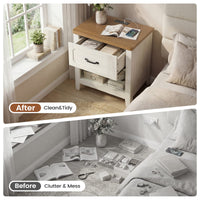 Sikaic Nightstand Farmhouse Nightstand with Drawer & Open Shelf Rustic White White / Engineered Wood / Farmhouse