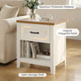 Sikaic Nightstand Farmhouse Nightstand with Drawer & Open Shelf Rustic White White / Engineered Wood / Farmhouse