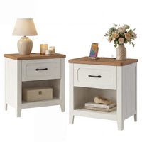 Sikaic Nightstand Farmhouse Nightstand with Drawer & Open Shelf Rustic White White / Engineered Wood / Farmhouse