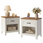 Sikaic Nightstand Farmhouse Nightstand with Drawer & Open Shelf Rustic White White / Engineered Wood / Farmhouse