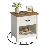Sikaic Nightstand Farmhouse Nightstand with Drawer & Open Shelf Rustic White White / Engineered Wood / Farmhouse