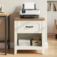 Sikaic Nightstand Farmhouse Nightstand with Drawer & Open Shelf Rustic White White / Engineered Wood / Farmhouse