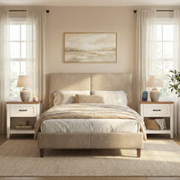 Sikaic Nightstand Farmhouse Nightstand with Drawer & Open Shelf Rustic White White / Engineered Wood / Farmhouse