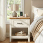Sikaic Nightstand Farmhouse Nightstand with Drawer & Open Shelf Rustic White White / Engineered Wood / Farmhouse