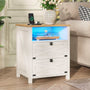 Sikaic Nightstand Nightstand with Charging Station and LED Lights Rustic Vintage White White / Engineered Wood / Farmhouse