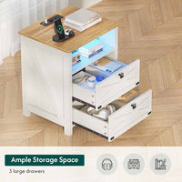 Sikaic Nightstand Nightstand with Charging Station and LED Lights Rustic Vintage White White / Engineered Wood / Farmhouse