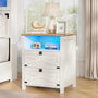 Sikaic Nightstand Nightstand with Charging Station and LED Lights Rustic Vintage White White / Engineered Wood / Farmhouse