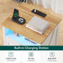 Sikaic Nightstand Nightstand with Charging Station and LED Lights Rustic Vintage White White / Engineered Wood / Farmhouse