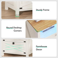 Sikaic Nightstand Nightstand with Charging Station and LED Lights Rustic Vintage White White / Engineered Wood / Farmhouse